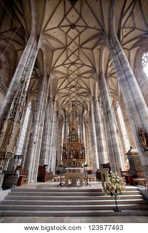 DINKELSBUHL GERMANY - JUNE 22: Interior of gothic St. George's Minster on june 22 2013 in Dinkelsbühl Germany.
