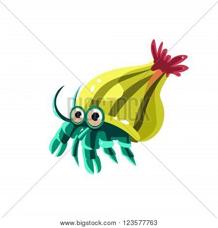 Hermit Crab. Cute Vector Illustration Collection of sea life