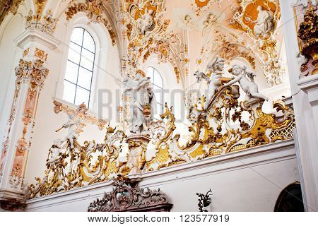 ROTTENBUCH GERMANY - JUNE 18: Interior of the Rottenbuch Abbey church (Kloster Rottenbuch) in romanesque style on june 18 2013 in Rottenbuch Germany.