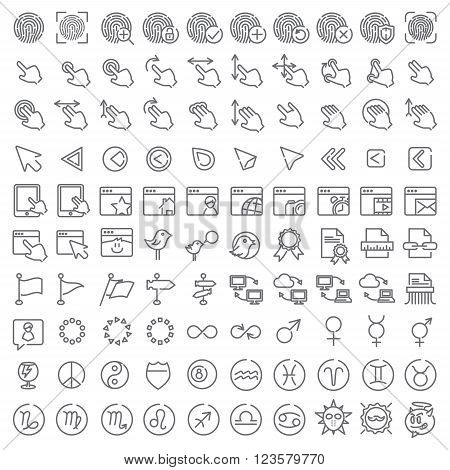 100 vector line icons set for web design and user interface, mobile ux/ui kit