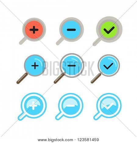 Different zoom color icons set. Design elements