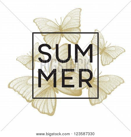 Butterflies. Summer. Stipple illustration with space for text. Vector illustration EPS10