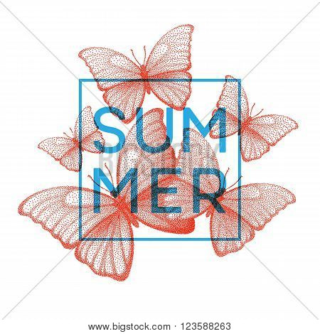 Butterflies. Summer. Stipple illustration with space for text. Vector illustration EPS10