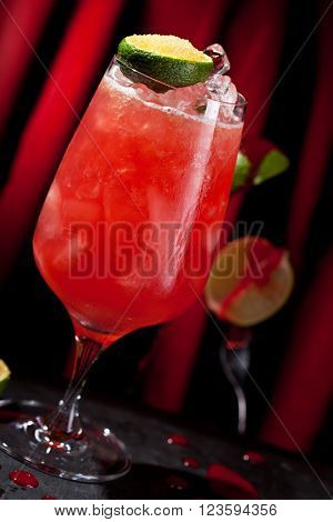 Zombie Cocktail - Dark and Light Rums, 151-proof Rum and Various Syrup, Grenadine, Grapefruit Juice, Lime Juice, Absinth and Cane Sugar