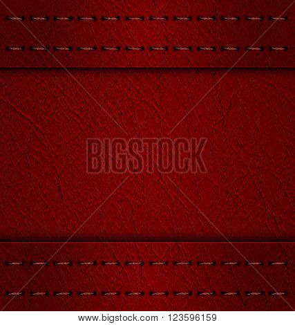 Realistic vector maroon leather diary texture and stitches. Vector Illustration. EPS 10.