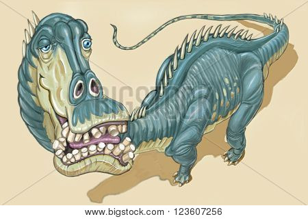 Digital illustration of a Diplodocus dinosaur with a close view of the blissfully goofy expression on its face. It is rendered in a painterly cartoon style.