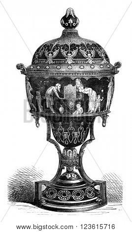 Manufacture de Sevres, Email Vase, vintage engraved illustration. Magasin Pittoresque 1880.