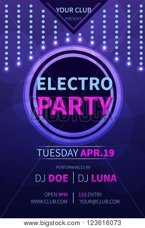 Vector electro party flyer template. Abstract party invitation flyer. Party flyer banner template design.