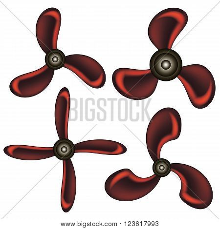 Set of Red Propeller Icons Isolated on White Background.
