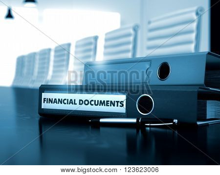 Financial Documents - Business Concept. Financial Documents - Business Concept on Toned Background. File Folder with Inscription Financial Documents on Black Table. Toned Image. 3D Render.