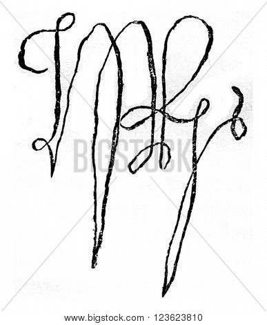 Facsimile of the signature of Henry VII of England, crown 30 October 1485 on the Bosworth-Field battlefield death in 1509, vintage engraved illustration. Magasin Pittoresque 1870.