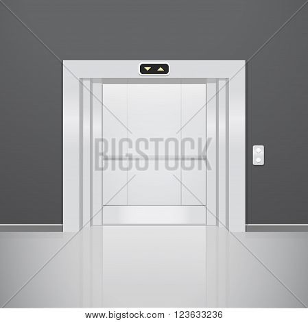 Open elevator. Realistic vector illustration. Metal lift