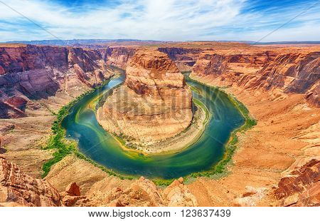 Horseshoe Bend is a famous meander on river Colorado near the town of Page. Arizona, USA