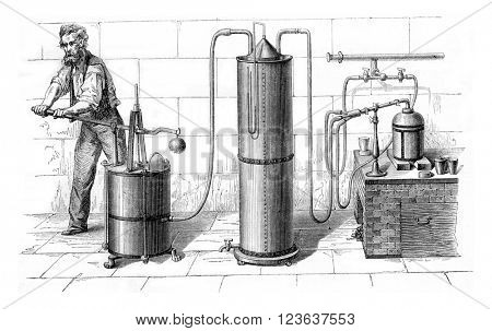 Grand torch air and gas from the lighting, vintage engraved illustration. Magasin Pittoresque 1869.