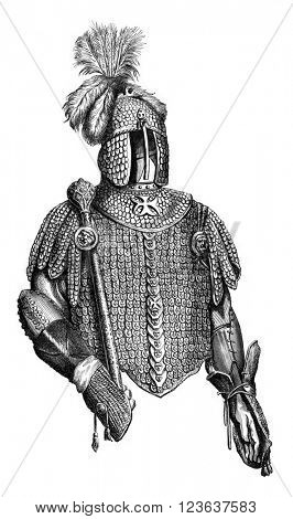 Armor John Sobieski, preserved in Dresden, vintage engraved illustration. Magasin Pittoresque 1869.