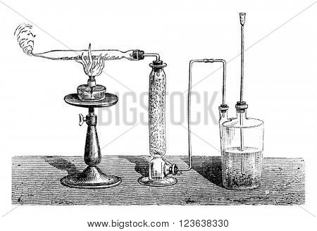 Preparation of pyrophoric iron, vintage engraved illustration. Magasin Pittoresque 1869.