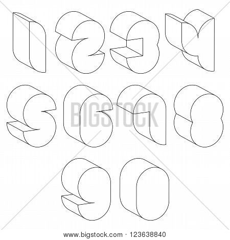 3d black and white futuristic numbers made with lines stylish simple shaped numerals for design.