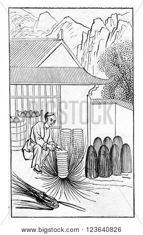 Packaging porcelain vases, vintage engraved illustration. Magasin Pittoresque 1857.