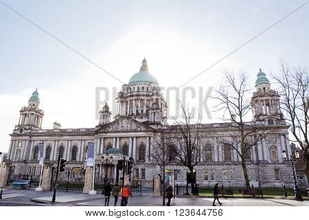 Belfast City Hall in backlight (United Kingdom)