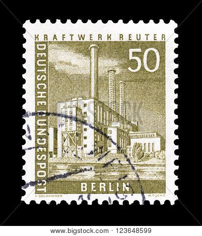 GERMANY - CIRCA 1956 : Cancelled postage stamp printed by Germany, that shows power plant Reuter.