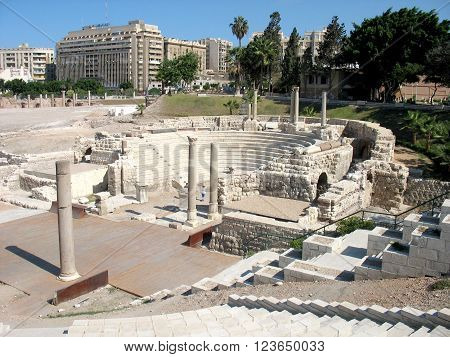 Ancient roman amphitheatre ruins in Alexandria, Egypt