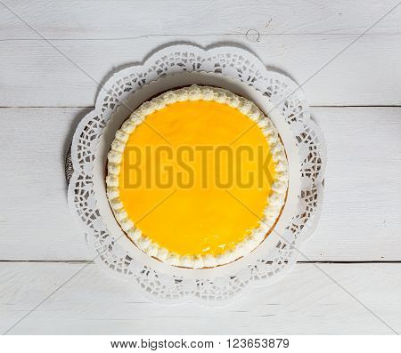 Advocaat cake on white wood background picture