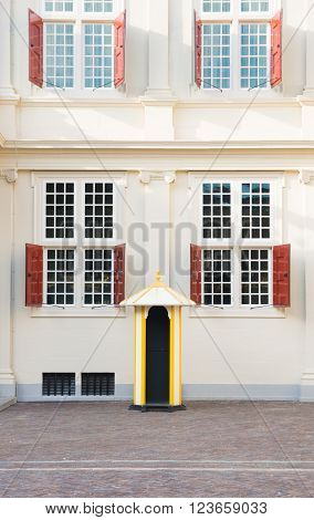 empty guard booth at Palais Noordeinde the residence of the Dutch royal family