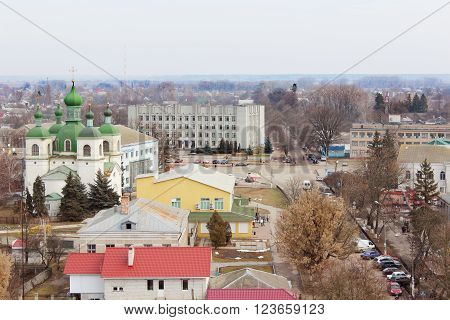 Kozelets town, Chernihiv region / Ukraine - 25 February 2015: Beautiful panorama of Kozelets town bird's-eye view. 25 February 2015 in Kozelets town / Ukraine.