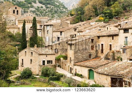 Famous Saint Guilhem le Desert village protected by UNESCO, France