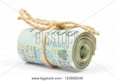 Roll Of 100 Pln Notes Tied With A String