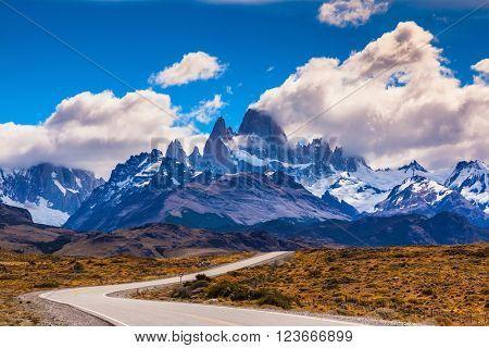  The highway crosses Patagonia and leads to majestic mountains of Fitzroy. The road through desert