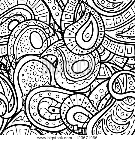 Vector doodle seamless pattern. Coloring book for adult and children.Coloring page. Outline abstract wavy drawing.