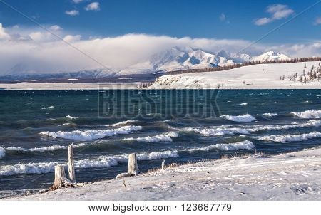 Beautiful landscape with lake and mountain. Mongolia lake khubsugul