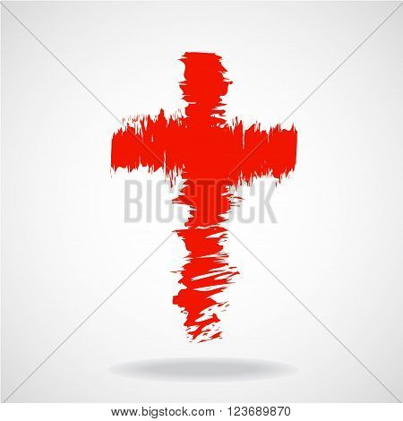 Cross painted brushes, christian symbol, abstract illustration