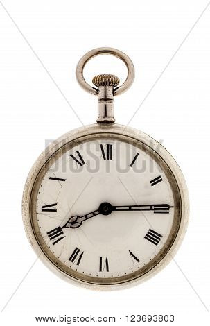 Vintage pocket watch on a white background.
