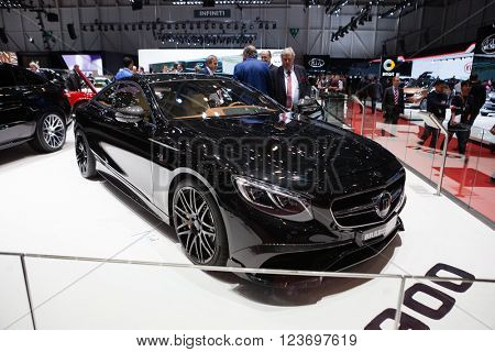 GENEVA, SWITZERLAND - MARCH 1: Geneva Motor Show on March 1, 2016 in Geneva, Brabus Mercedes Benz S-Class Coupe, front-side view