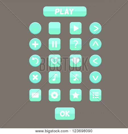 Set of game UI cartoon green buttons
