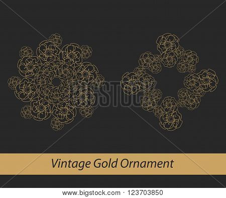 gold vintage floral pattern on black background