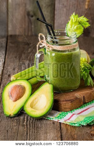 Healthy Green Juice Smoothie With Straw
