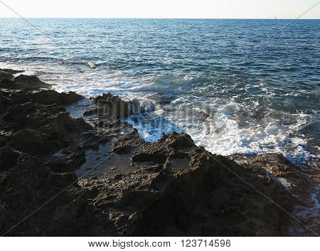 Clear Azure Sea Water Landskape And Rocks Near Crete Coast, Greece