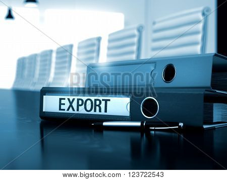 Export - Ring Binder on Black Desk. Export - Business Illustration. Export - Business Concept on Toned Image. 3D Render.