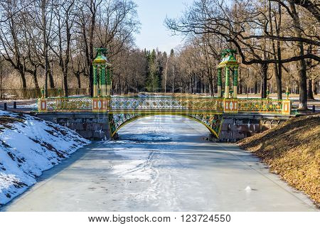 Day view on Small Chinise Bridge in Alexander Park in Tsarskoye Selo (Pushkin) Russia
