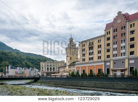 Krasnaya Polyana (Rosa Khutor), Krasnodar region, Russia, October 7, 2015: Krasnaya Polyana (Rosa Khutor) is a unique ski resort in Russia near the city of Sochi, October 7, 2015, Roza Khutor, Krasnodar region, Russia.