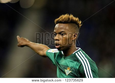 BARCELONA - MARCH, 3: Charly Musonda Junior of Real Betis during a Spanish League match against RCD Espanyol at the Power8 stadium on March 3, 2016 in Barcelona, Spain