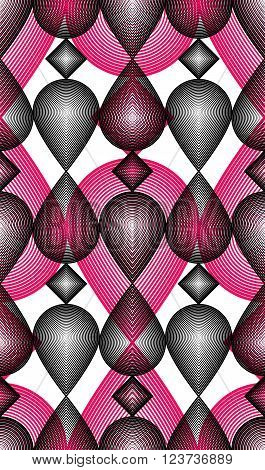 Continuous vector pattern with graphic lines decorative abstract background with overlay shapes. Colorful ornamental seamless transparent backdrop can be used for design and textile.