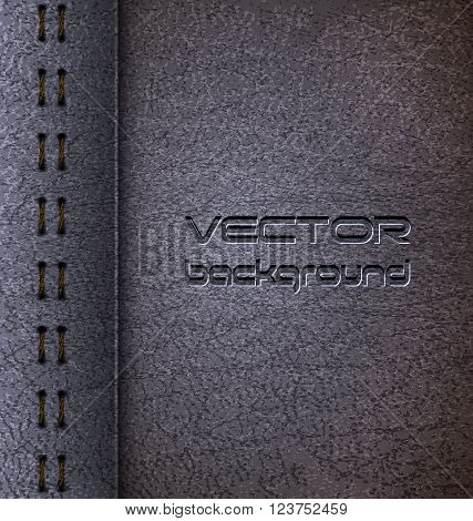 Realistic vector grey leather diary texture and stitches. Vector Illustration. EPS 10.