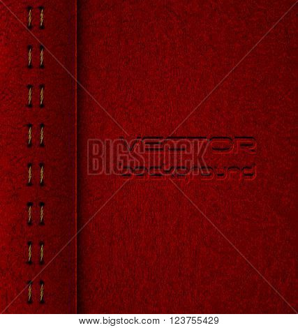 Realistic vector maroon leather diary texture and stitches. Vector Illustration. EPS 10.