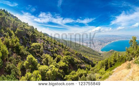Panoramic View Of Loutraki And Aegean Sea Greece In A Summer Day