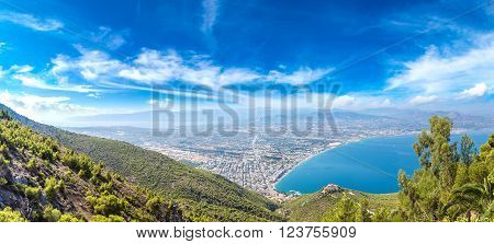 Panoramic View Of Loutraki And Aegean Sea Greece In A Summer Day