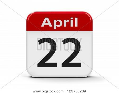 Calendar web button - Twenty Second of April - International Earth Day three-dimensional rendering